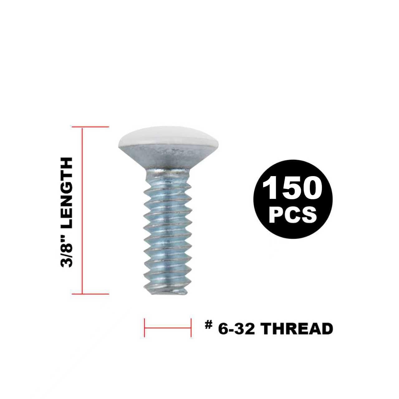 3/8" Long 6-32 Thread, Oval Head Milled Slot Replacement Wall Plate Screws, 90 Pack, White
